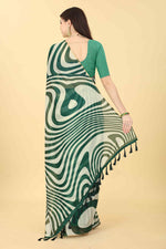 Thumbnail for Green Cotton Blend Printed Striped Saree with Unstitched Blouse - Hiral Fashion - Distacart