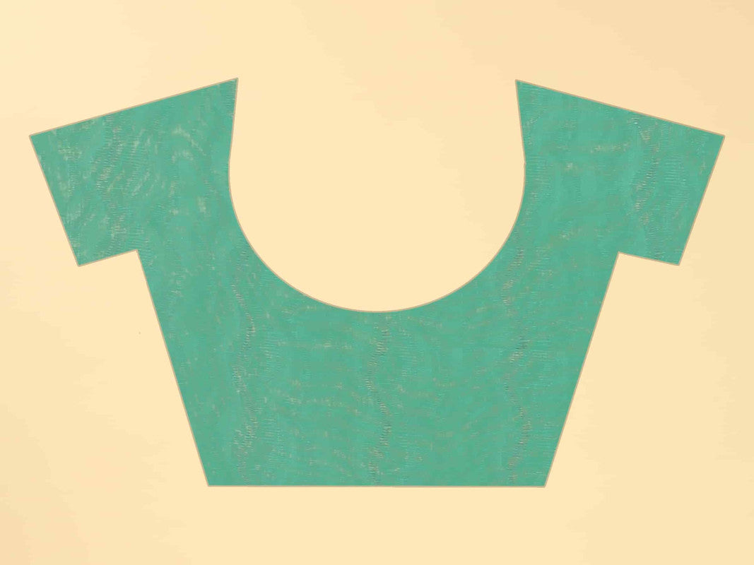 Green Cotton Blend Printed Striped Saree with Unstitched Blouse - Hiral Fashion - Distacart