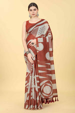 Thumbnail for Maroon Cotton Blend Printed Geomatric Saree with Unstitched Blouse - Hiral Fashion - Distacart