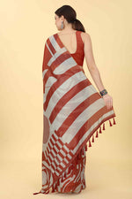 Thumbnail for Maroon Cotton Blend Printed Geomatric Saree with Unstitched Blouse - Hiral Fashion - Distacart