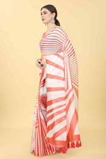 Thumbnail for Red Cotton Blend Printed Striped Saree with Unstitched Blouse - Hiral Fashion - Distacart