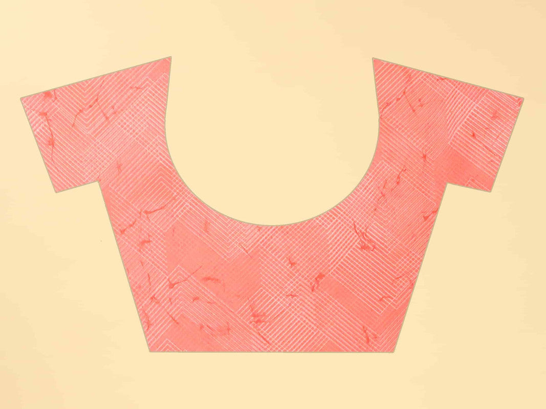 Red Cotton Blend Printed Striped Saree with Unstitched Blouse - Hiral Fashion - Distacart