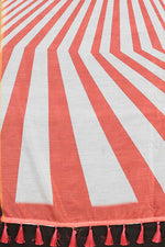 Thumbnail for Red Cotton Blend Printed Striped Saree with Unstitched Blouse - Hiral Fashion - Distacart