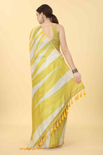Thumbnail for Yellow Cotton Blend Printed Striped Saree with Unstitched Blouse - Hiral Fashion - Distacart