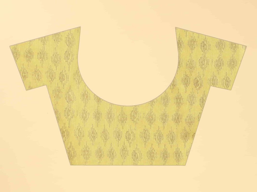 Yellow Cotton Blend Printed Striped Saree with Unstitched Blouse - Hiral Fashion - Distacart