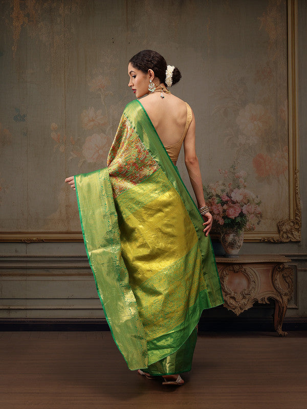 Green Pure Silk Woven Zari Design Ethnic Motifs Saree with Unstitched Blouse - Hiral Fashion - Distacart
