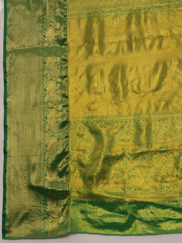 Green Pure Silk Woven Zari Design Ethnic Motifs Saree with Unstitched Blouse - Hiral Fashion - Distacart