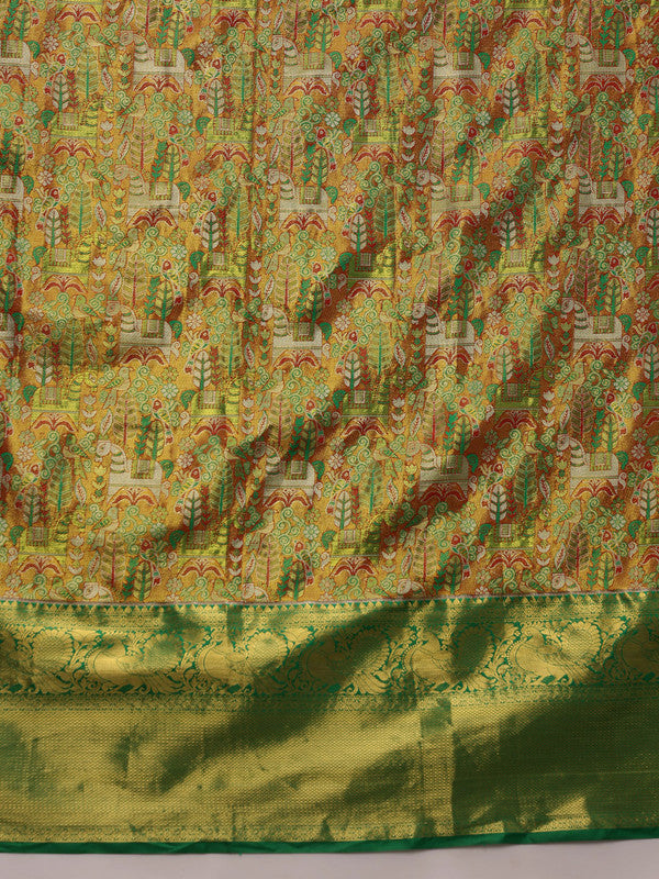 Green Pure Silk Woven Zari Design Ethnic Motifs Saree with Unstitched Blouse - Hiral Fashion - Distacart
