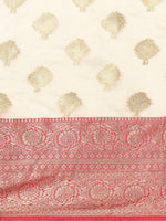 Thumbnail for White Silk Blend Woven Zari Design Floral Saree with Unstitched Blouse - Hiral Fashion - Distacart