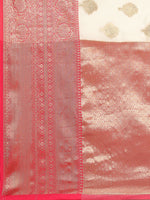 Thumbnail for White Silk Blend Woven Zari Design Floral Saree with Unstitched Blouse - Hiral Fashion - Distacart