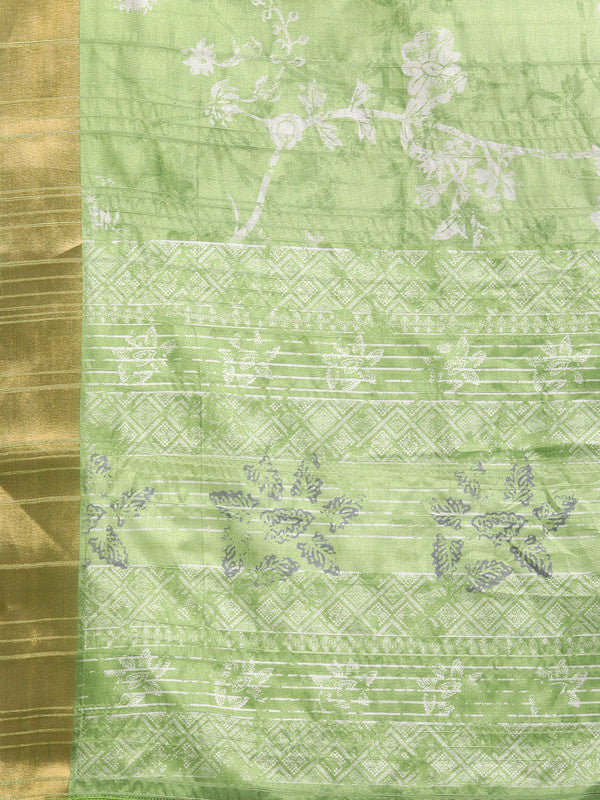 Green Silk Blend Digital Print Floral Saree with Unstitched Blouse - Hiral Fashion - Distacart