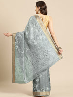 Thumbnail for Gray Silk Blend Digital Print Floral Saree with Unstitched Blouse - Hiral Fashion - Distacart