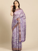 Thumbnail for Lavender Silk Blend Digital Print Floral Saree with Unstitched Blouse - Hiral Fashion - Distacart