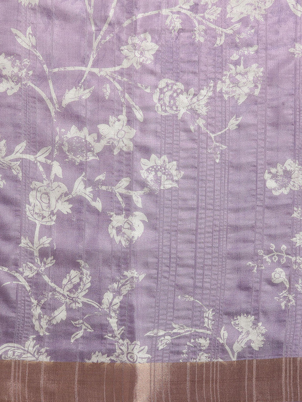 Lavender Silk Blend Digital Print Floral Saree with Unstitched Blouse - Hiral Fashion - Distacart