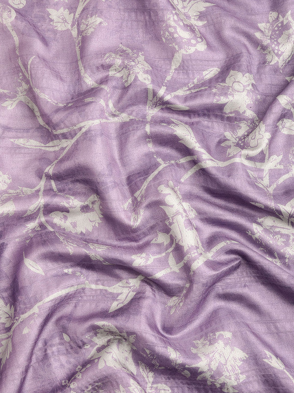 Lavender Silk Blend Digital Print Floral Saree with Unstitched Blouse - Hiral Fashion - Distacart