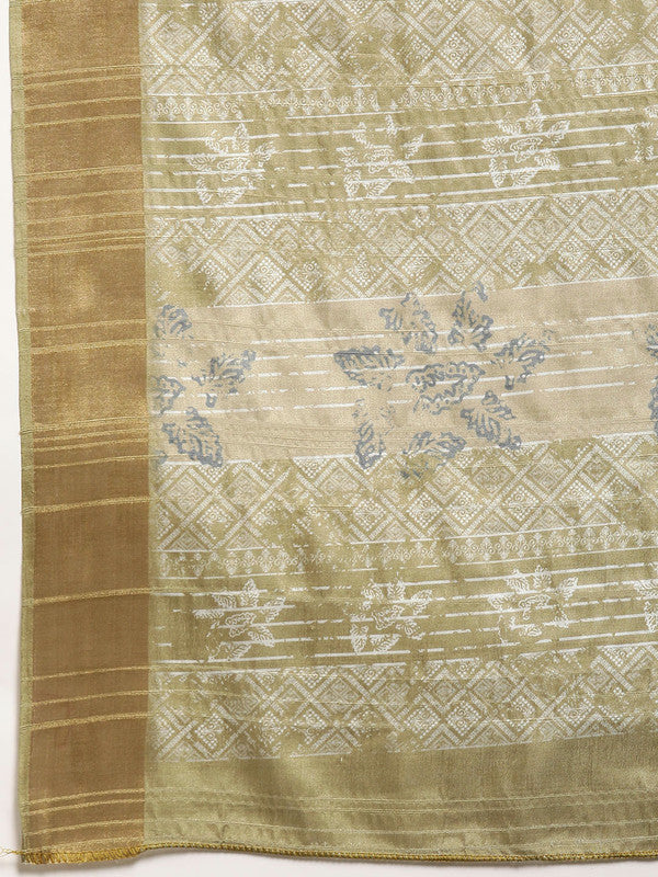 Olive Silk Blend Digital Print Floral Saree with Unstitched Blouse - Hiral Fashion - Distacart