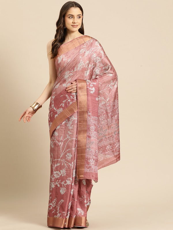 Maroon Silk Blend Digital Print Floral Saree with Unstitched Blouse - Hiral Fashion - Distacart