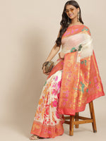 Thumbnail for Off White Pure Cotton Woven Zari Design Paisley Saree with Unstitched Blouse - Hiral Fashion - Distacart