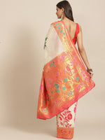 Thumbnail for Off White Pure Cotton Woven Zari Design Paisley Saree with Unstitched Blouse - Hiral Fashion - Distacart