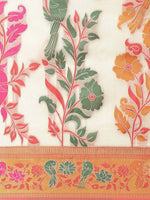 Thumbnail for Off White Pure Cotton Woven Zari Design Paisley Saree with Unstitched Blouse - Hiral Fashion - Distacart