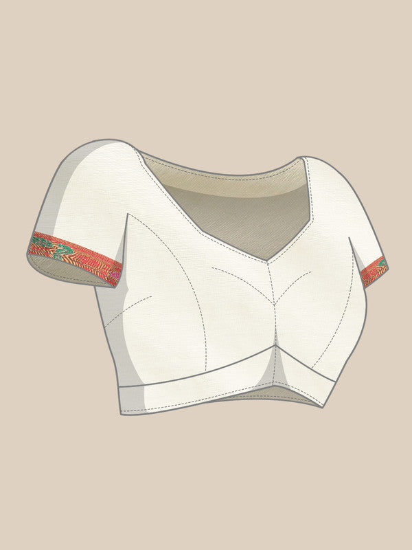 Off White Pure Cotton Woven Zari Design Paisley Saree with Unstitched Blouse - Hiral Fashion - Distacart