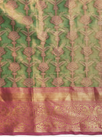 Thumbnail for Green Brocade Zari Woven Floral Saree with Unstitched Blouse - Hiral Fashion - Distacart