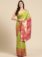 Thumbnail for Green Brocade Zari Woven Floral Saree with Unstitched Blouse - Hiral Fashion - Distacart