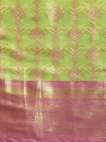 Thumbnail for Green Brocade Zari Woven Floral Saree with Unstitched Blouse - Hiral Fashion - Distacart
