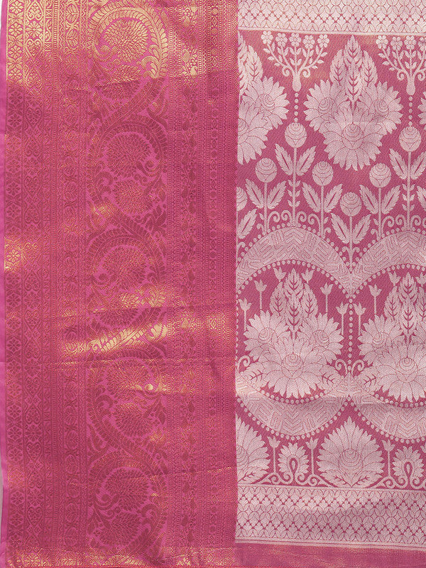 Green Brocade Zari Woven Floral Saree with Unstitched Blouse - Hiral Fashion - Distacart