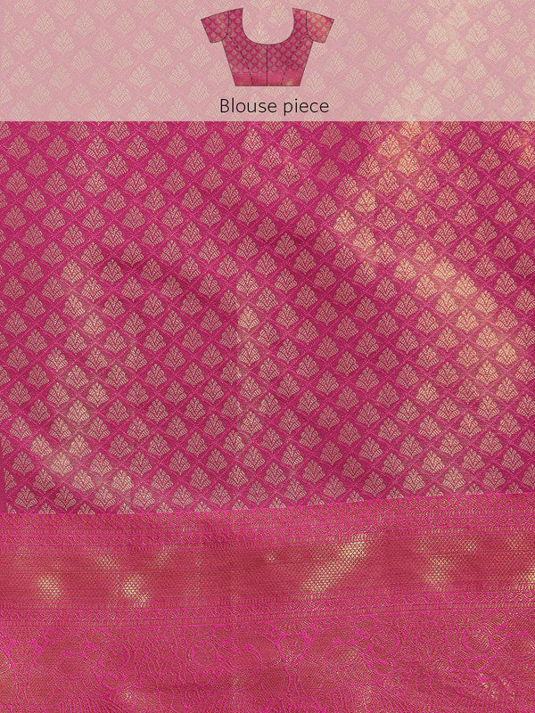 Green Brocade Zari Woven Floral Saree with Unstitched Blouse - Hiral Fashion - Distacart