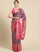 Thumbnail for Purple Brocade Zari Woven Floral Saree with Unstitched Blouse - Hiral Fashion - Distacart