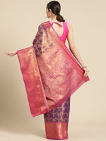 Thumbnail for Purple Brocade Zari Woven Floral Saree with Unstitched Blouse - Hiral Fashion - Distacart