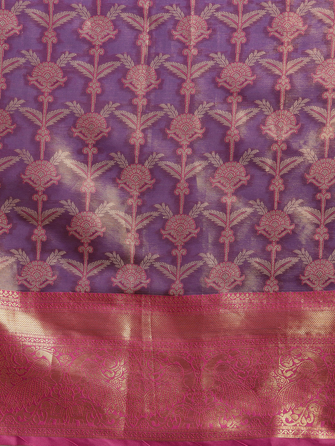 Purple Brocade Zari Woven Floral Saree with Unstitched Blouse - Hiral Fashion - Distacart