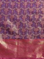 Thumbnail for Purple Brocade Zari Woven Floral Saree with Unstitched Blouse - Hiral Fashion - Distacart