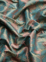 Thumbnail for Turquoise Brocade Zari Woven Floral Saree with Unstitched Blouse - Hiral Fashion - Distacart