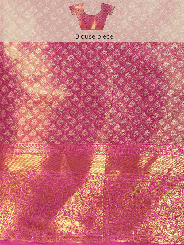 Turquoise Brocade Zari Woven Floral Saree with Unstitched Blouse - Hiral Fashion - Distacart