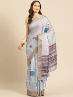 Thumbnail for Lavender Silk Blend Printed Geomatric Saree with Unstitched Blouse - Hiral Fashion - Distacart