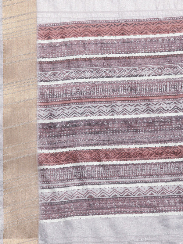 Lavender Silk Blend Printed Geomatric Saree with Unstitched Blouse - Hiral Fashion - Distacart