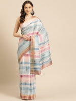 Thumbnail for Multicolor Silk Blend Printed Geomatric Saree with Unstitched Blouse - Hiral Fashion - Distacart