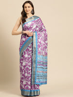 Thumbnail for Purple Silk Blend Digital Print Floral Saree with Unstitched Blouse - Hiral Fashion - Distacart