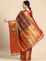 Thumbnail for Multicolor Kanjeevaram Silk ColorBlock Checked Saree with Unstitched Blouse - Hiral Fashion - Distacart