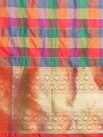 Thumbnail for Multicolor Kanjeevaram Silk ColorBlock Checked Saree with Unstitched Blouse - Hiral Fashion - Distacart