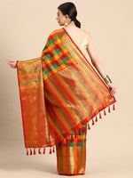 Thumbnail for Multicolor Kanjeevaram Silk ColorBlock Checked Saree with Unstitched Blouse - Hiral Fashion - Distacart