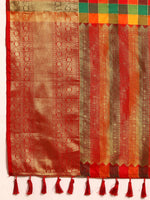 Thumbnail for Multicolor Kanjeevaram Silk ColorBlock Checked Saree with Unstitched Blouse - Hiral Fashion - Distacart