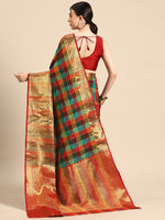 Thumbnail for Multicolor Kanjeevaram Silk ColorBlock Checked Saree with Unstitched Blouse - Hiral Fashion - Distacart
