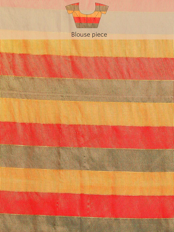 Multicolor Kanjeevaram Silk ColorBlock Checked Saree with Unstitched Blouse - Hiral Fashion - Distacart