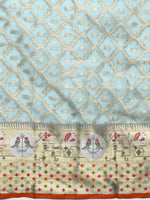 Thumbnail for Blue Tissue Silk Woven Zari Design Geomatric Saree with Unstitched Blouse - Hiral Fashion - Distacart