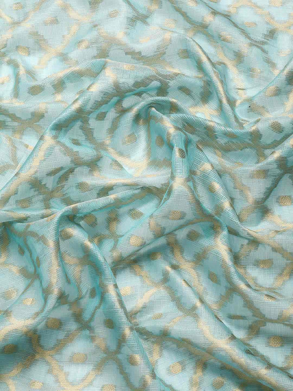 Blue Tissue Silk Woven Zari Design Geomatric Saree with Unstitched Blouse - Hiral Fashion - Distacart