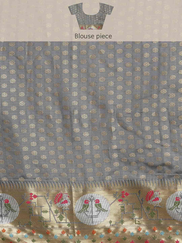 Blue Tissue Silk Woven Zari Design Geomatric Saree with Unstitched Blouse - Hiral Fashion - Distacart