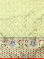 Thumbnail for Green Tissue Silk Woven Zari Design Geomatric Saree with Unstitched Blouse - Hiral Fashion - Distacart